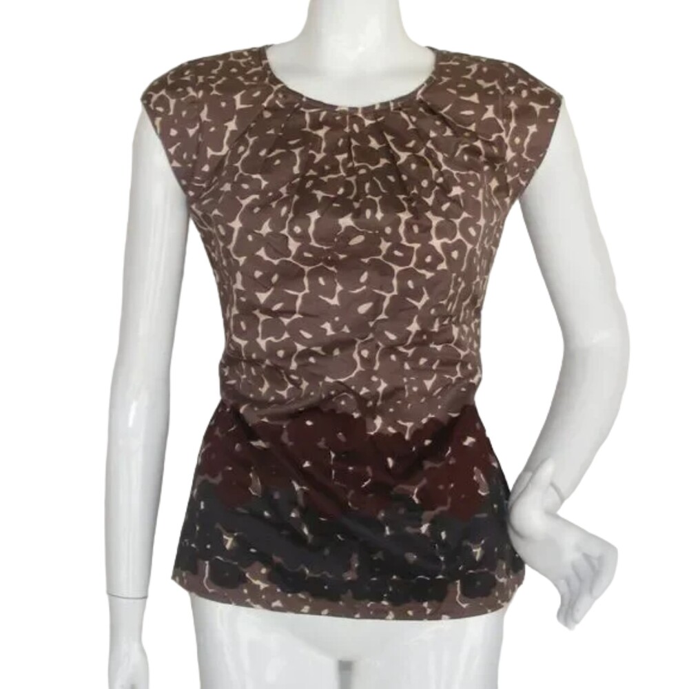 CALVIN KLEIN Top, XS, Abstract Floral, Tie Back, Brown, Cap sleeve